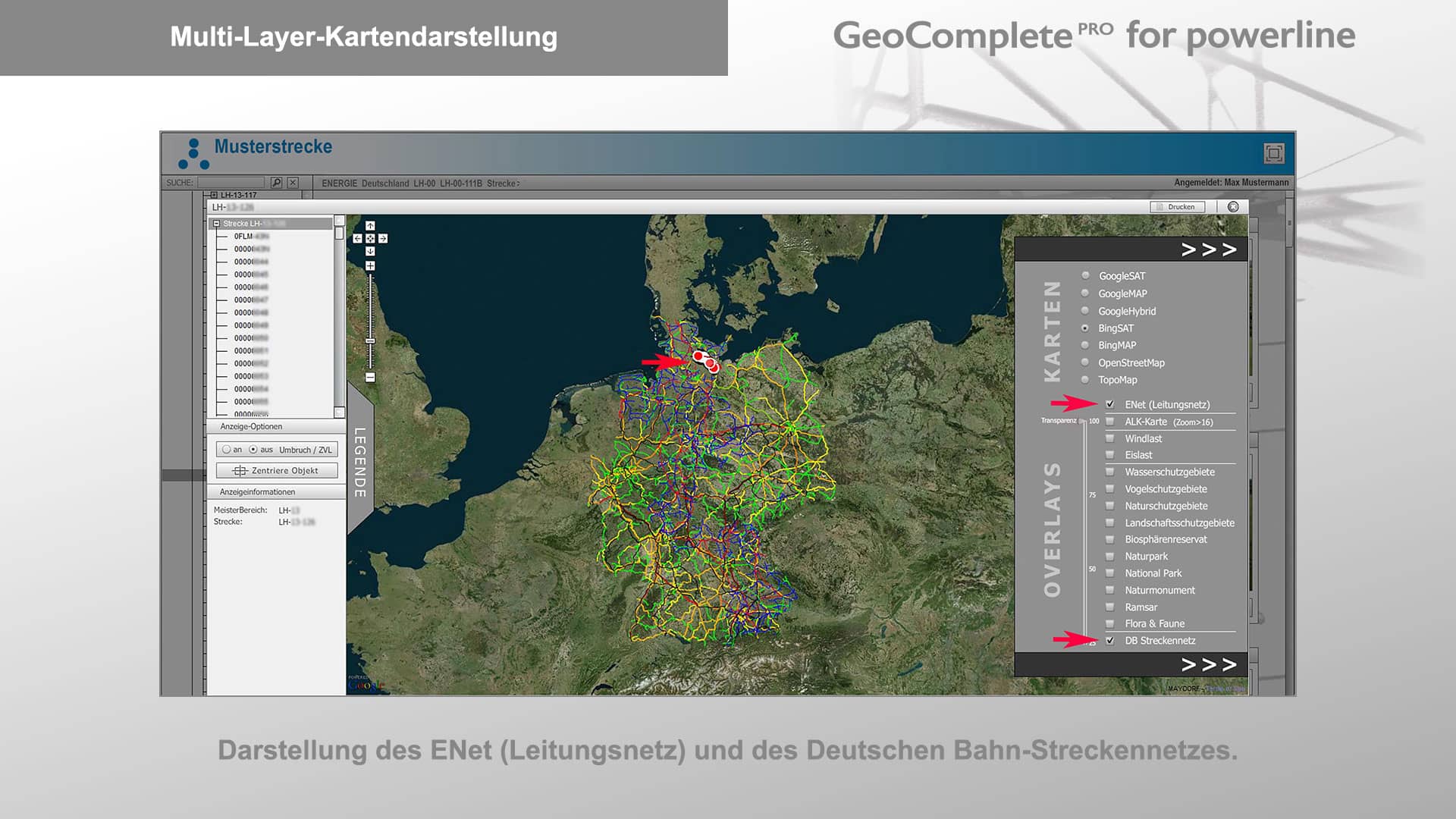 Multi-Layer-Kartendarstellung | Leitungsnetz und DB-Streckennetz Multi-Layer-Kartendarstellung | Leitungsnetz und DB-Streckennetz