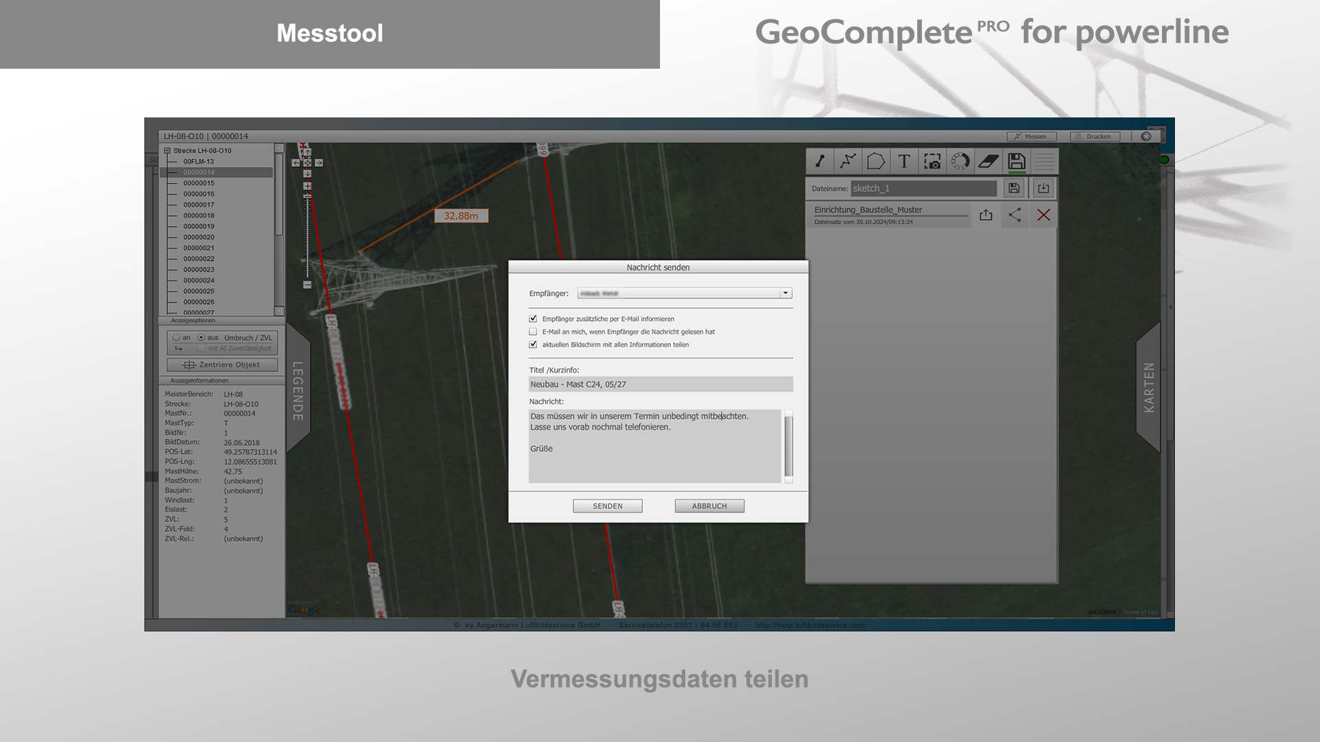 GeoComplete Messtool: Vermessungen mit Kollegen teilen und Daten exportieren
